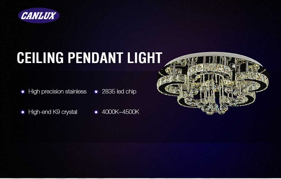 42W crystal ceiling pendant light with stainless steel material